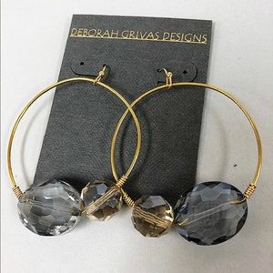 Deborah Grivas Two Colored Crystals on a Round Gold Hoop-Boutique